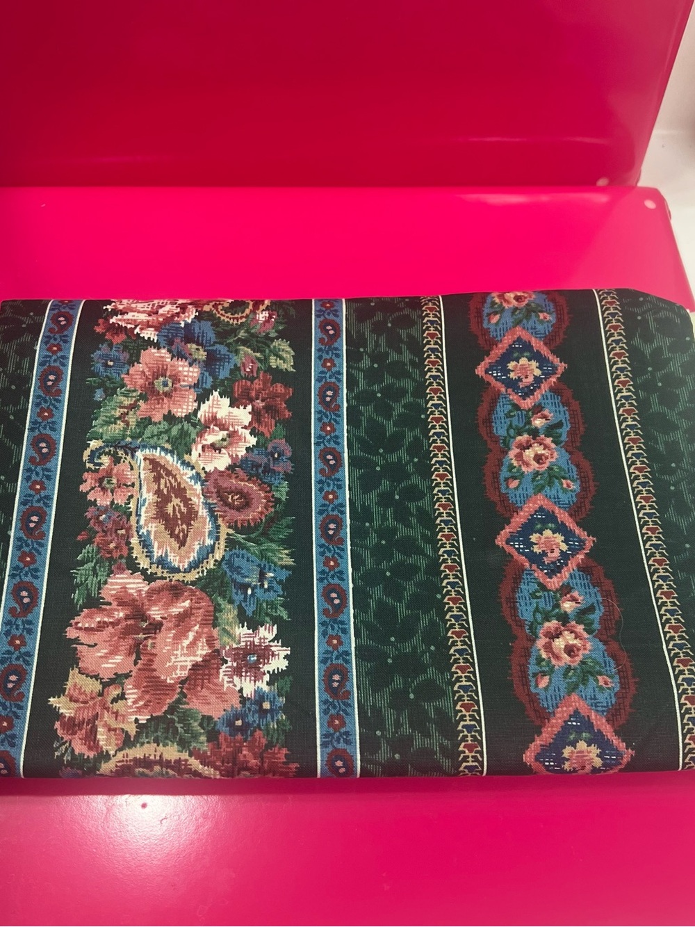 Cranston Print Works Floral Fabric Panel in Deep Green and Rose Vintage